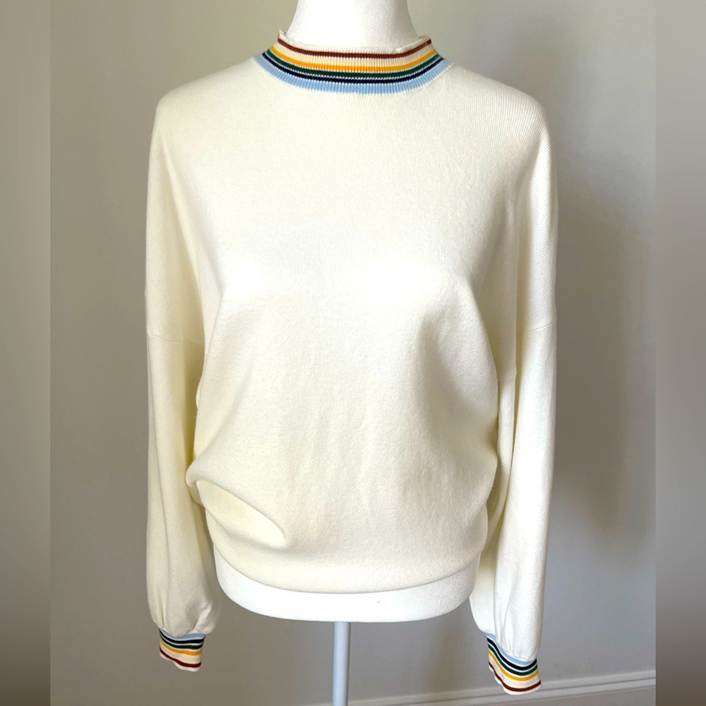 ROOLEE Cream Sweater with Multicolor Trim - Size L